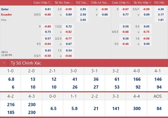 kèo tỷ số qatar vs ecuador