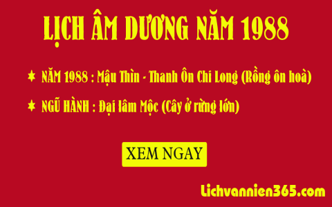 Xem lịch âm dương năm 1988 để chọn ngày cưới hỏi, làm nhà.