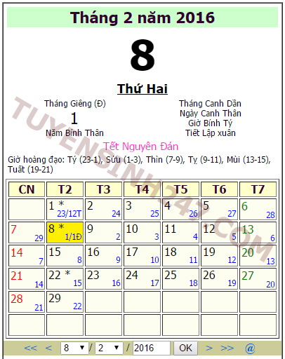 Bạn muốn biết lịch dương tháng 2 năm 2016? Đây là thông tin đầy đủ!