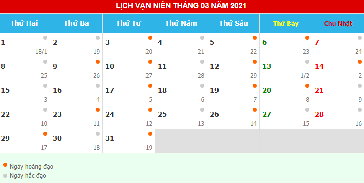 Lịch vạn niên tháng 3/2021: Chọn ngày tốt tháng 3 dương lịch 2021